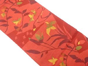 蝶に草花模様織出し袋帯